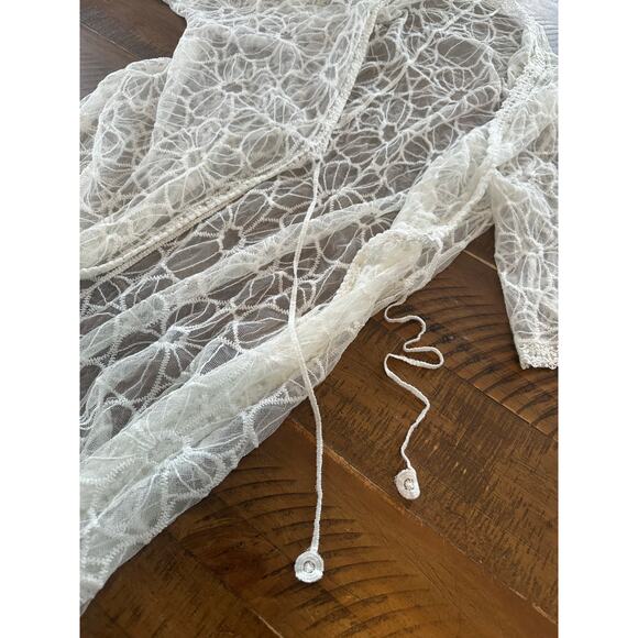 White Lace Floral Maxi Duster Cardigan Kimono Sheer Boho Festival Romantic OS - Picture 8 of 10